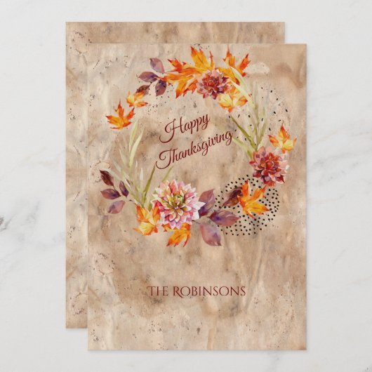 素朴秋グランジリースハッピーサンクスギビング シーズンカード (正面/裏面)