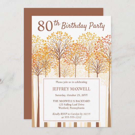 素朴秋ツリーズテラコッタ80thバースデーパーティー 招待状 (正面/裏面)