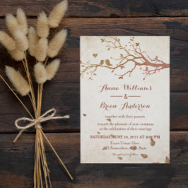 素朴秋ツリーラブバーズヴィンテージウェディング 招待状