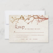 素朴秋ツリーラブバーズヴィンテージウェディングRSVP 出欠カード (正面)