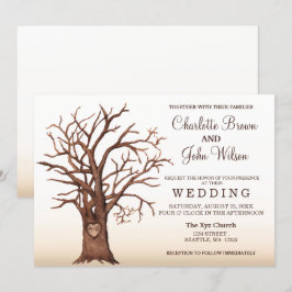 素朴秋ツリー彫りイニシャル結婚式招待状 招待状