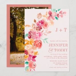 素朴秋テラコッタフローラ結婚写真 招待状