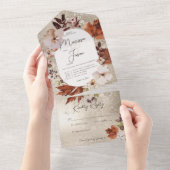 素朴秋ニュートラルリース金ゴールドNoディナー オールインワン招待状 (貼ってはがせる)