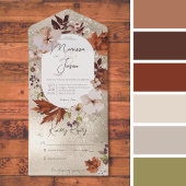 素朴秋ニュートラルリース金ゴールドNoディナー オールインワン招待状