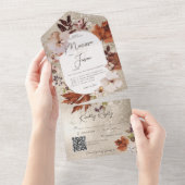 素朴秋ニュートラルリース金ゴールドQRコード オールインワン招待状 (貼ってはがせる)