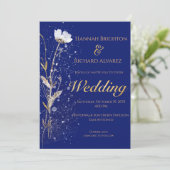 素朴秋ネイビーブルーボヘミアンワイルドフラワー結婚ズ 招待状 (スタンド正面)