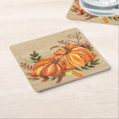 素朴秋パンプキ葉ンス スクエアペーパーコースター (アングル)