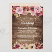 素朴秋ファンタジー水色フローラ結婚ズ 招待状 (正面/裏面)