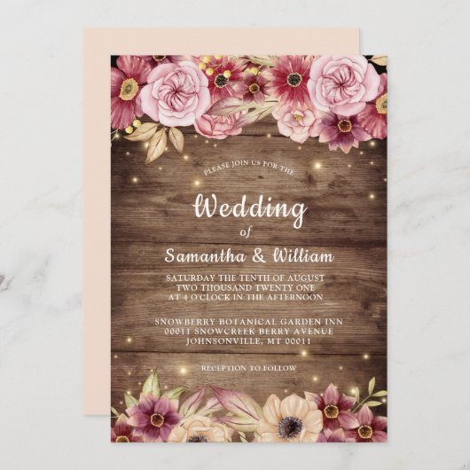 素朴秋ファンタジー水色フローラ結婚ズ 招待状 (正面/裏面)