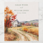 素朴秋ファームリネンプリント結婚ズワインラベル ワインラベル (シングルラベル)