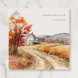 素朴秋ファームリネンプリント結婚式の引き出物ラベル フェイバータグ