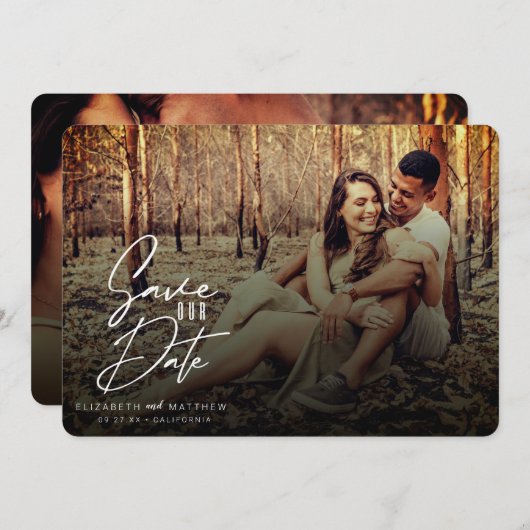 素朴秋フィルタのホワイトスクリプトの前面と背面の写真 セーブザデート (正面/裏面)