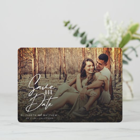 素朴秋フィルタのホワイトスクリプトの前面と背面の写真 セーブザデート (スタンド正面)