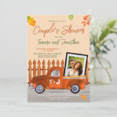素朴秋フォトヴィンテージトラックQRカップルのシャワー 招待状 (スタンド正面)