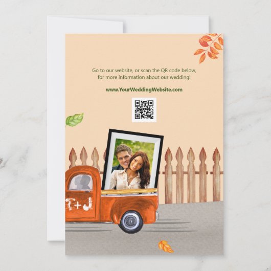 素朴秋フォトヴィンテージトラックQRカップルのシャワー 招待状 (裏面)