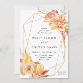 素朴秋フローラカボチャ金ゴールド幾何結婚の 招待状 (正面)