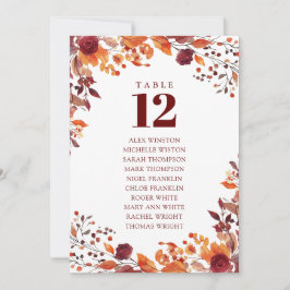 素朴秋フローラテーブル番号座席表 招待状