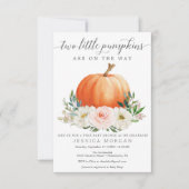 素朴秋フローラパンプキンツインベビーシャワー 招待状 (正面)