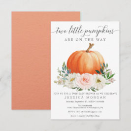 素朴秋フローラパンプキンツインベビーシャワー 招待状