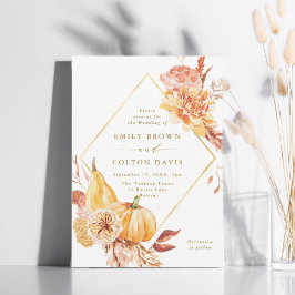 素朴秋フローラパンプキ結婚ンの金ゴールドスクリプト 招待状