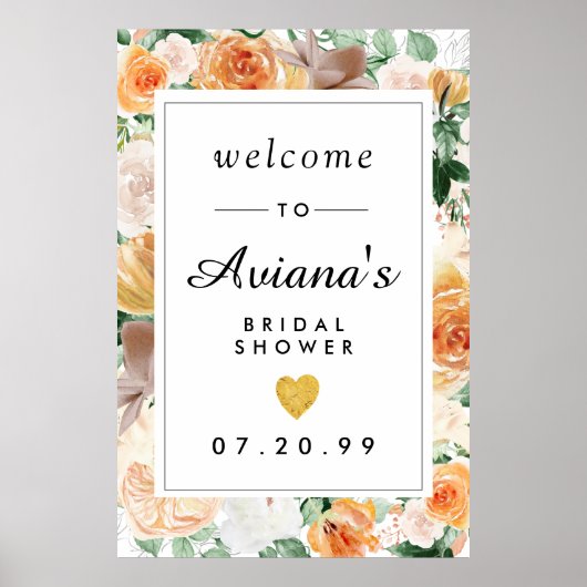 素朴秋フローラブライダルシャワーウェルカムサイン ポスター (正面)