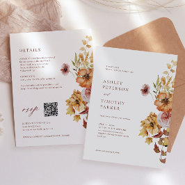 素朴秋フローラボホ結婚のQR 招待状