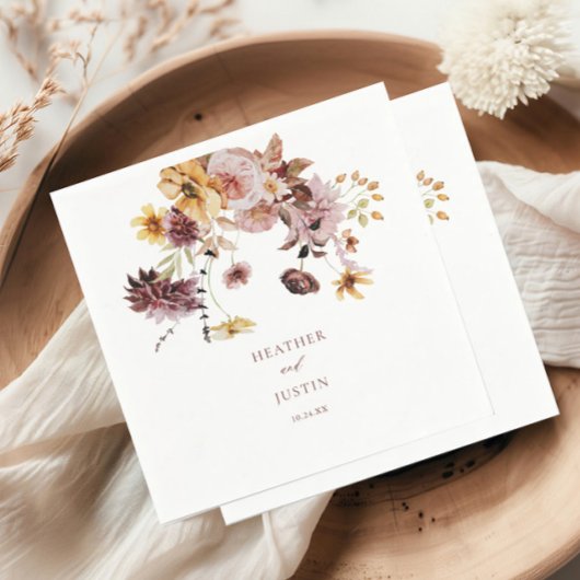 素朴秋フローラモノグ結婚ラム スタンダードカクテルナプキン