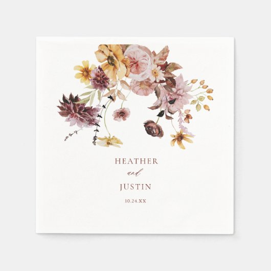 素朴秋フローラモノグ結婚ラム スタンダードカクテルナプキン (正面)