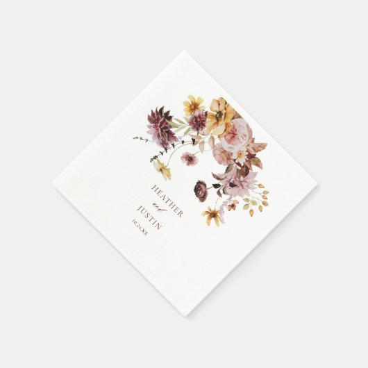 素朴秋フローラモノグ結婚ラム スタンダードカクテルナプキン (角)