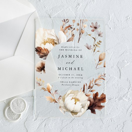 素朴秋フローラ円結婚枠 アクリル招待状