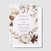 素朴秋フローラ円結婚枠 ベラム紙招待状 (オフセット)