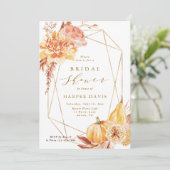 素朴秋フローラ幾何金ゴールドブライダルシャワー 招待状 (スタンド正面)