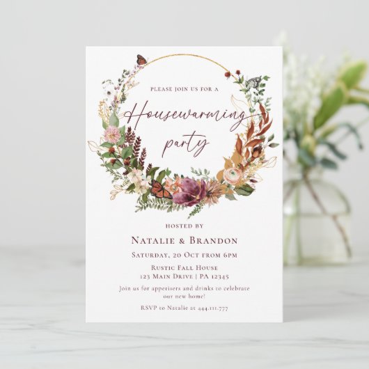 素朴秋フローラ引っ越し祝いパーティーパーティー 招待状 (スタンド正面)