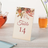 素朴秋フローラ結婚アイボリーのテーブル番号 台座サイン (インサイチュ)