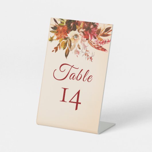 素朴秋フローラ結婚アイボリーのテーブル番号 台座サイン (正面)