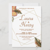 素朴秋フローラ金ゴールドフレーム結婚式招待状 招待状 (正面)