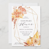 素朴秋フローラ金ゴールド幾何カップルシャワー 招待状 (正面)