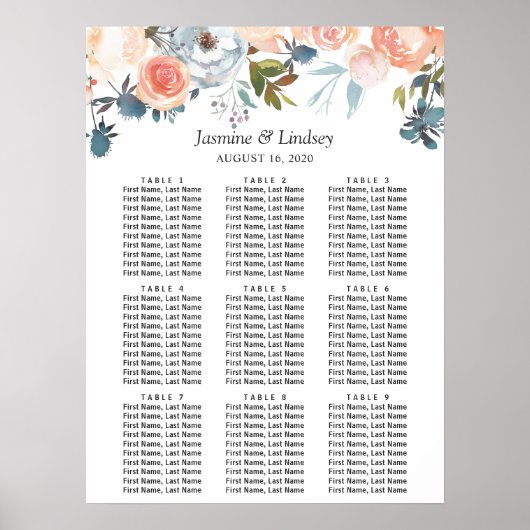 素朴秋フローラ9テーブル結婚の座席表 ポスター (正面)