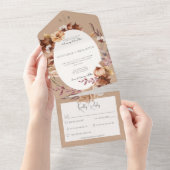 素朴秋ブラウンフローラと葉ディナー オールインワン招待状 (貼ってはがせる)