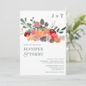 素朴秋ブルゴーニュ緑のフローラ結婚写真 招待状 (スタンド正面)