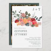 素朴秋ブルゴーニュ緑のフローラ結婚写真 招待状 (正面/裏面)