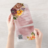 素朴秋ブルゴーニュ黄フローラワインQRコード オールインワン招待状 (貼ってはがせる)