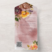 素朴秋ブルゴーニュ黄フローラワインQRコード オールインワン招待状 (内側)