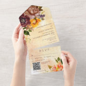 素朴秋ブルゴーニュ黄フローラ黄QRコード オールインワン招待状 (貼ってはがせる)