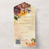 素朴秋ブルゴーニュ黄フローラ黄QRコード オールインワン招待状 (内側)