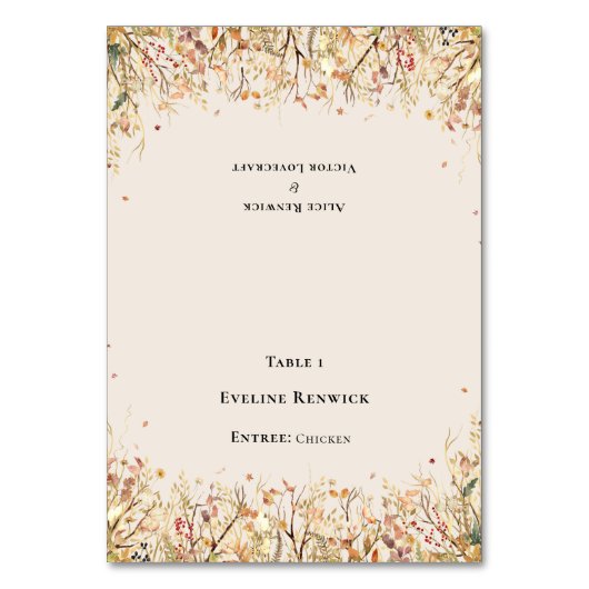 素朴秋ベージュメニュー選択折り畳み座席表 テーブルナンバー (正面)