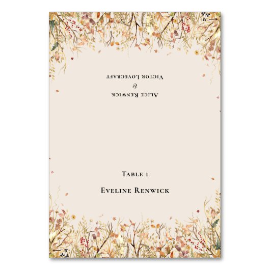 素朴秋ベージュ結婚の折り畳み座席表 テーブルナンバー (正面)