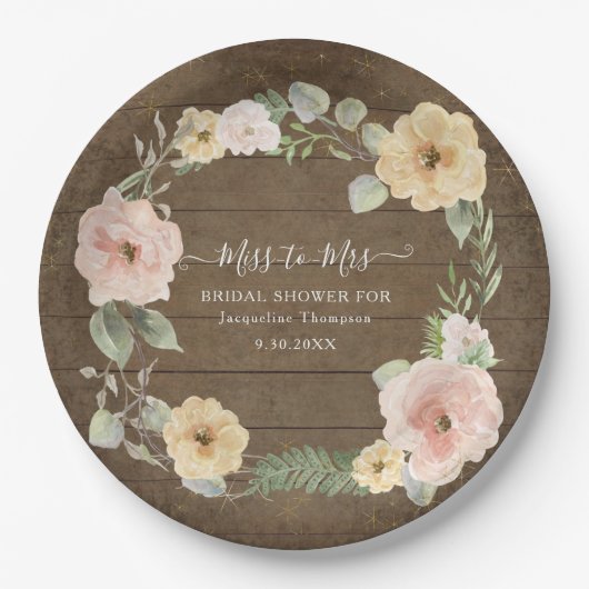 素朴秋リースフローラ水彩ブライダルシャワー ペーパープレート (正面)
