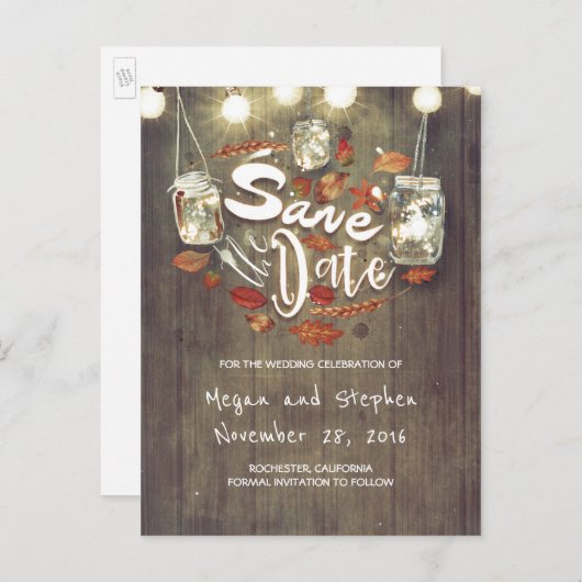 素朴秋日付の保存 案内ポストカード (正面/裏面)