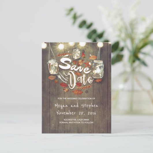 素朴秋日付の保存 案内ポストカード (スタンド正面)